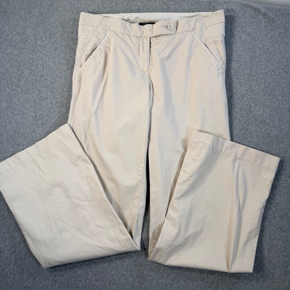 Cartonnier Women's 8 Beige Pinstripe Wide Leg Mid Rise Pants Trousers